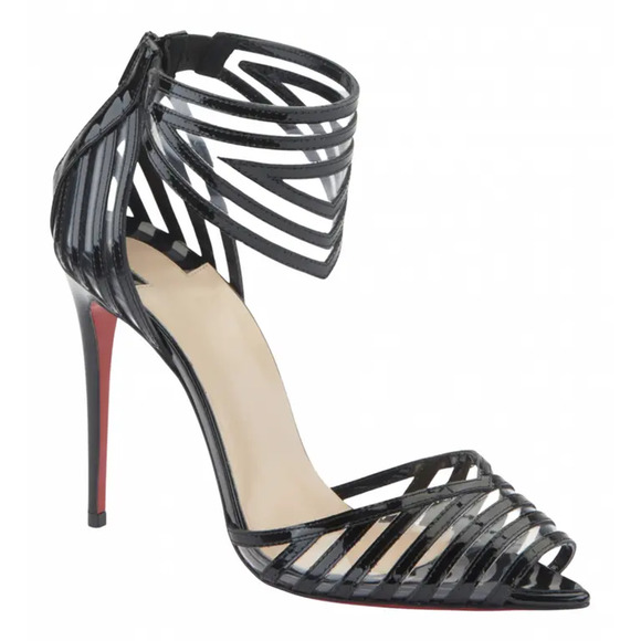 Christian Louboutin Maratena 100 Black PVC Ankle Strap Sandal Heel Pump Shoe 36 - Picture 1 of 11